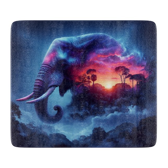 Planche À Découper Silhouette d'éléphant fusionnée avec un coucher de (Devant)