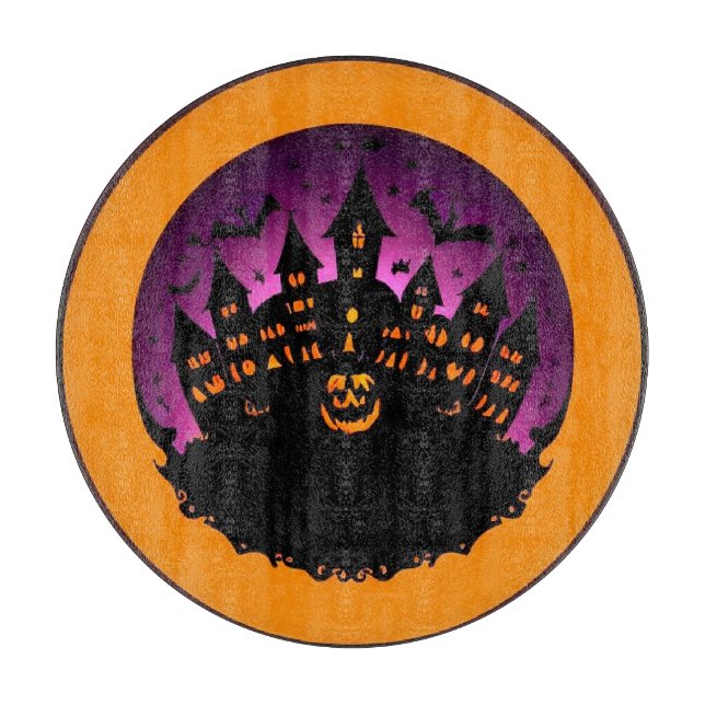 Planche À Découper Silhouette d'Halloween effrayant d'un château hant (Devant)