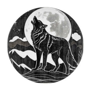 Planche À Découper Silhouette Wolf de nuit