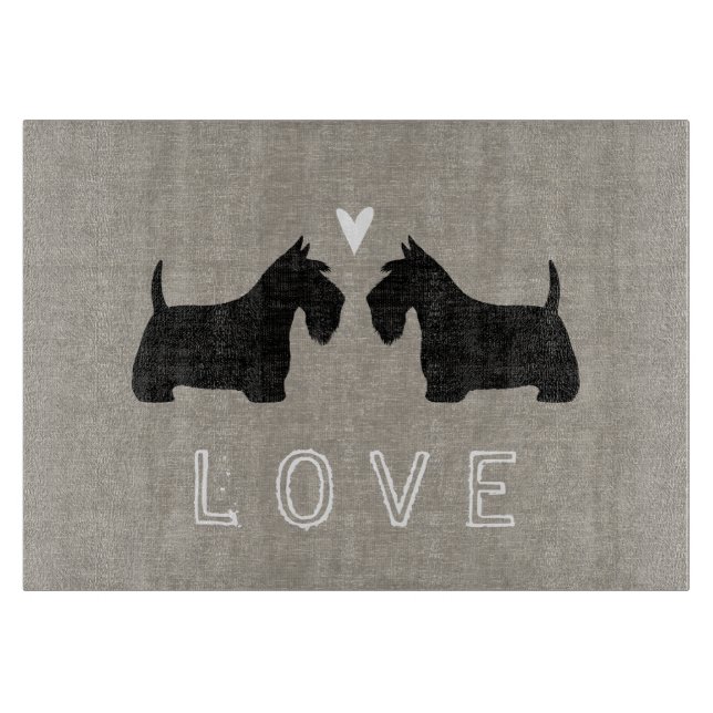 Planche À Découper Silhouettes écossaises Terrier avec coeur et amour (Devant)