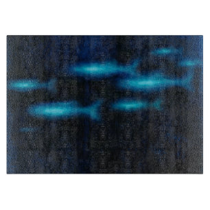 Planche À Découper Silhouettes translucides bleues de poissons