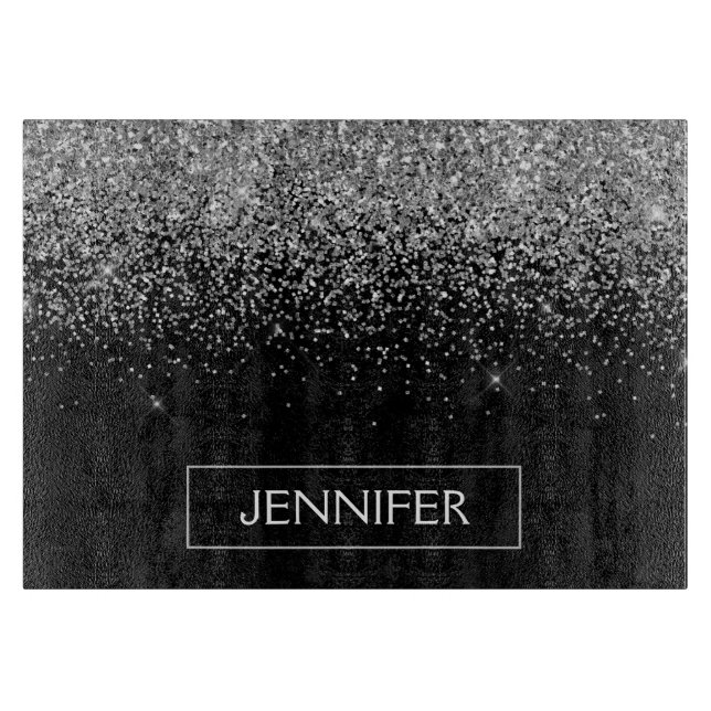 Planche À Découper Silver Black Parties scintillant Girl Monogramme N (Devant)