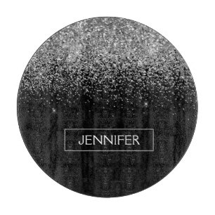 Planche À Découper Silver Black Parties scintillant Girl Monogramme N