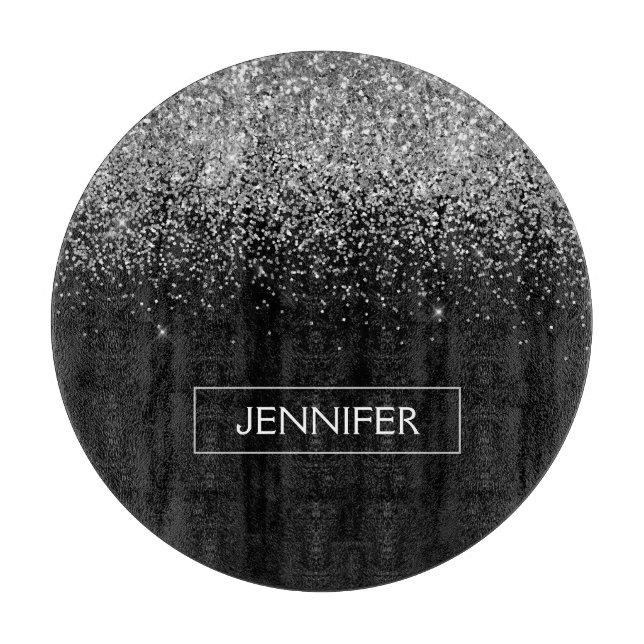 Planche À Découper Silver Black Parties scintillant Girl Monogramme N (Devant)