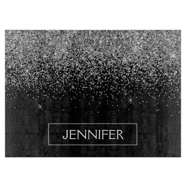 Planche À Découper Silver Black Parties scintillant Girl Monogramme N (Devant)