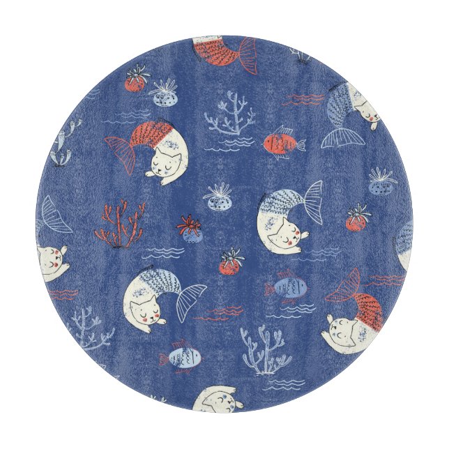 Planche À Découper Sirène de chat, motif transparent texturé. (Devant)