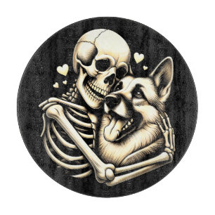 Planche À Découper Skeleton serrant chien Halloween berger allemand