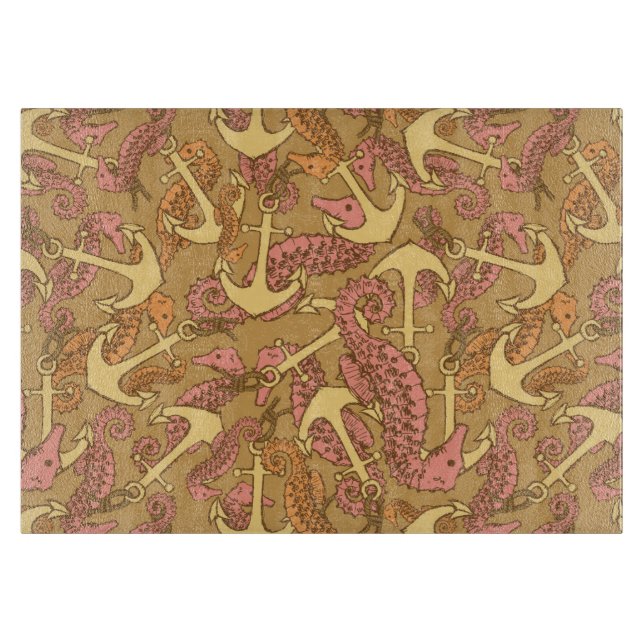 Planche À Découper Sketchy Seahorse Et Ancre Motif (Devant)