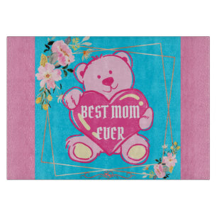 Planche À Découper Sky Blue Rose Chic Teddy Bear Coeur Floral Design