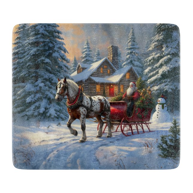 Planche À Découper Sleigh Père Noël à cheval de Noël (Devant)