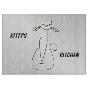 Planche À Découper Slinky Black Cat Meow Meow Green Eyes sur argent