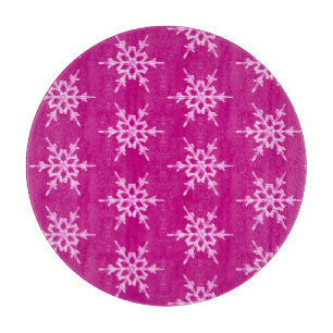 Planche À Découper Snowflakes, cristaux rose pâle sur magenta