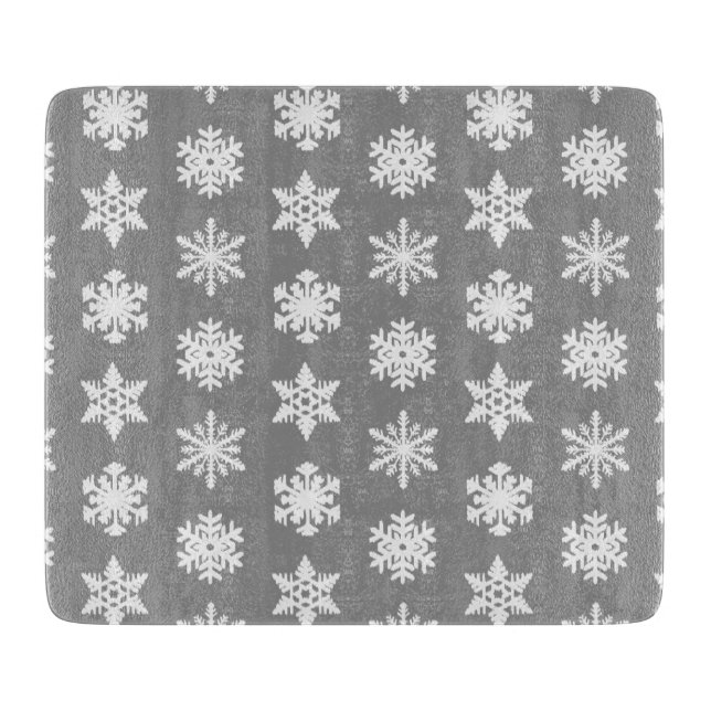 Planche À Découper Snowflakes Ikat - Gris de charbon et blanc (Devant)