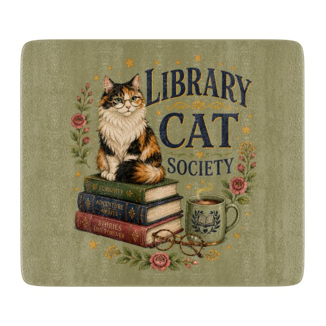 Planche À Découper Société de chats de bibliothèque Calico littéraire (Devant)