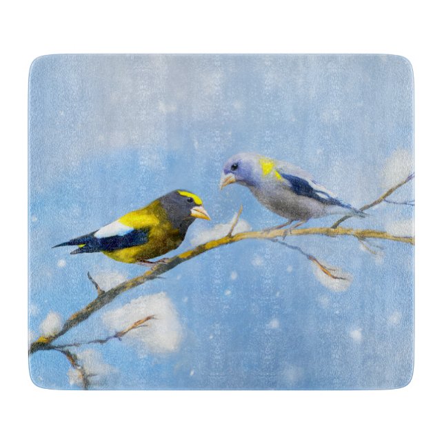 Planche À Découper Soirée Grosbeak Peinture - Cute Original Chien Art (Devant)