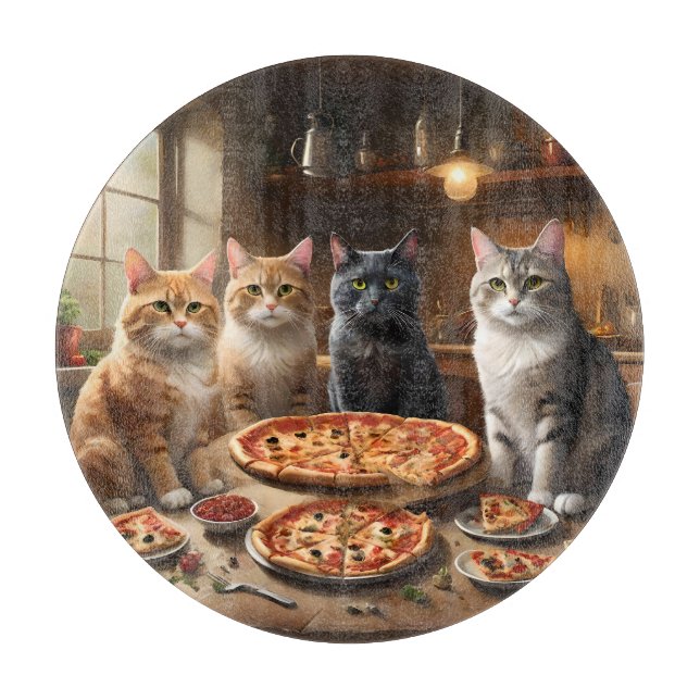 Planche À Découper Soirée Pizza Chat, (Devant)