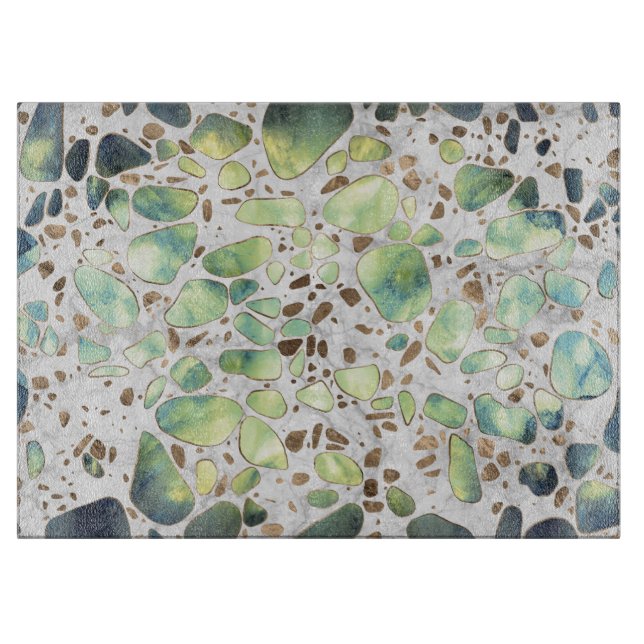 Planche À Découper Sol de mosaïque - agate et or sur le marbre #2 (Devant)