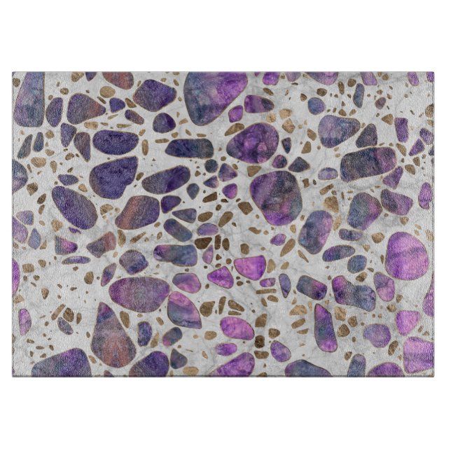 Planche À Découper Sol de mosaïque - labradorite et or sur le marbre (Devant)