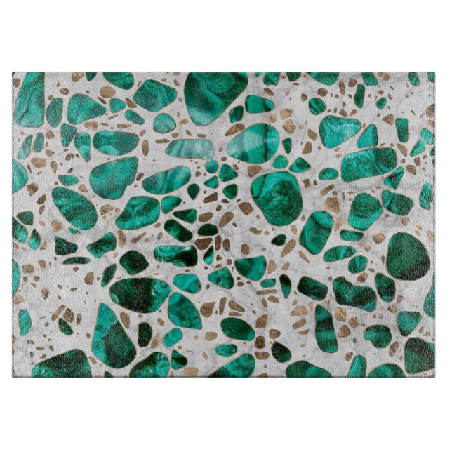 Planche À Découper Sol de mosaïque - malachite et or sur le marbre #1 (Devant)