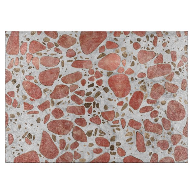 Planche À Découper Sol de mosaïque - quartz rose et or sur le marbre (Devant)