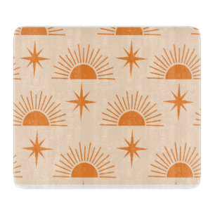 Planche À Découper Soleil Orange avec Éclats de Starbursts du Milieu