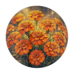 Planche À Découper Soucis Orange Vibrant Galaxie Florale Nuit Étoilée