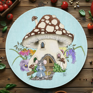 Planche À Découper Souris Fantaisiste Maison Champignon Floral Bleu