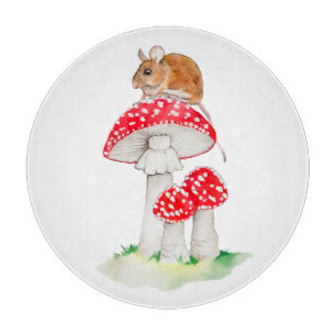 Planche À Découper Souris mignonne sur amanite tue-mouches aquarelle