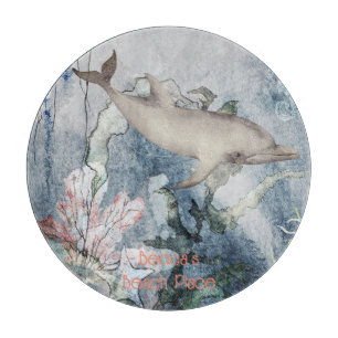 Planche À Découper Sous l'aquarelle des coraux dauphins de mer