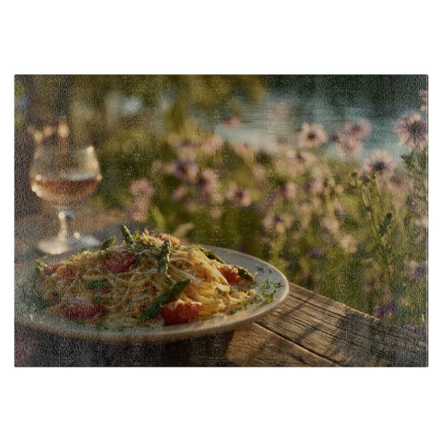Planche À Découper Spaghetti avec Asperges Conseils d'une Riverbank (Devant)