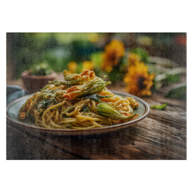 Planche À Découper Spaghetti avec fleurs de courgettes (Devant)