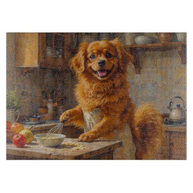 Planche À Découper Spaniel Tibétain Cuisinant dans la Cuisine (Devant)