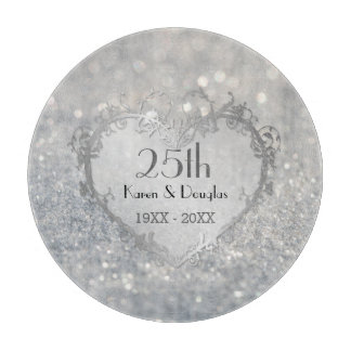 Planche À Découper Sparkle Coeur d'argent 25e anniversaire Mariage