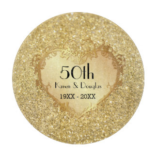 Planche À Découper Sparkle Gold Heart 50e anniversaire de Mariage