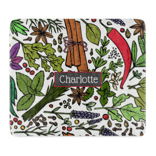 Planche À Découper Spices motif nom personnalisé blanc