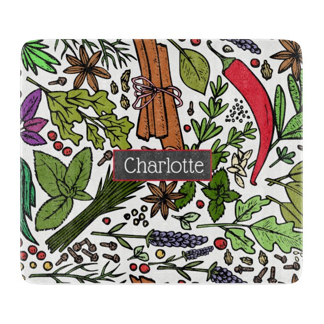 Planche À Découper Spices motif nom personnalisé blanc (Devant)