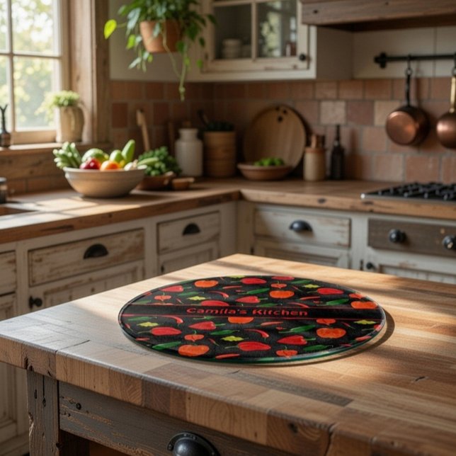 Planche À Découper Spicy Chili Pepper Pattern Personalized Glass (Créateur téléchargé)