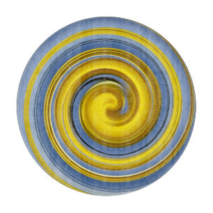 Planche À Découper spirale jaune et bleue
