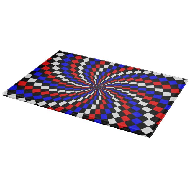 Planche À Découper Spirale rouge blanc de Checker bleu par Kenneth Yo (Coin)