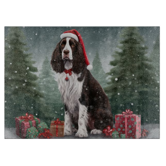 Planche À Découper Springer Spaniel Chien dans la neige Noël (Devant)
