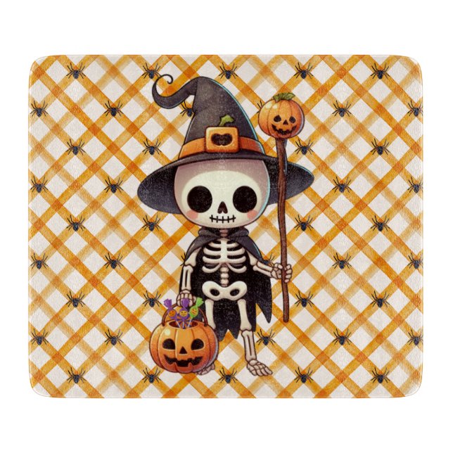 Planche À Découper Squelette d'Halloween blanc mignon (Devant)