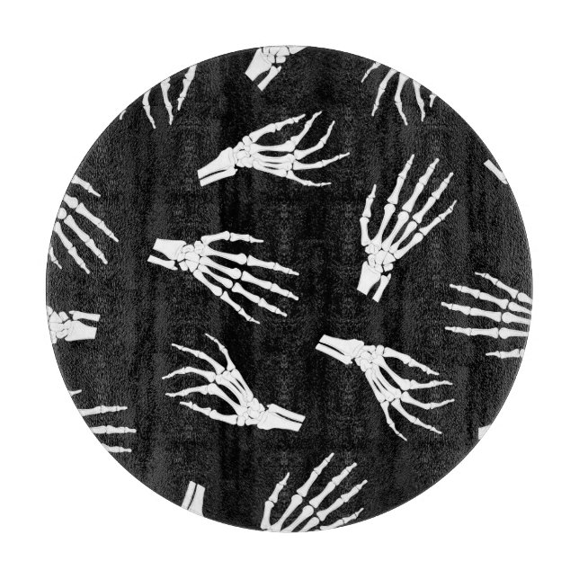 Planche À Découper Squelette main : motif des os d'Halloween. (Devant)