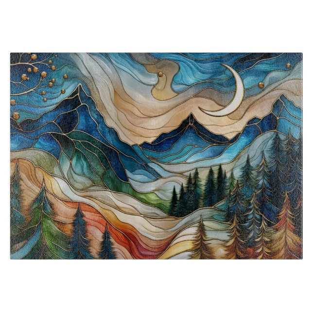 Planche À Découper Stained Glass Style Mountain Cutting Board (Devant)