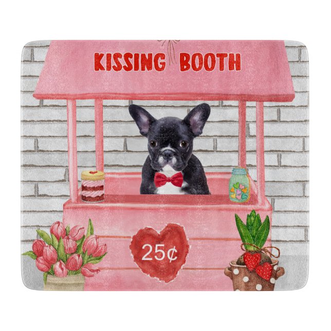 Planche À Découper Stand de bisous pour Saint-Valentin de Bouledogue  (Devant)