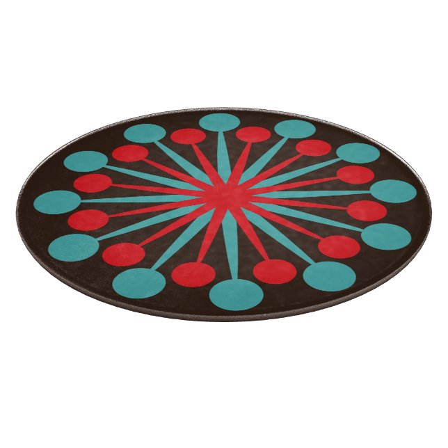 Planche À Découper Starburst Mid Century moderne rouge Turquoise (Coin)