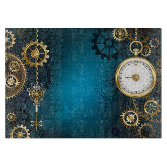 Planche À Découper Steampunk Arrière - plan turquoise avec Gears (Devant)
