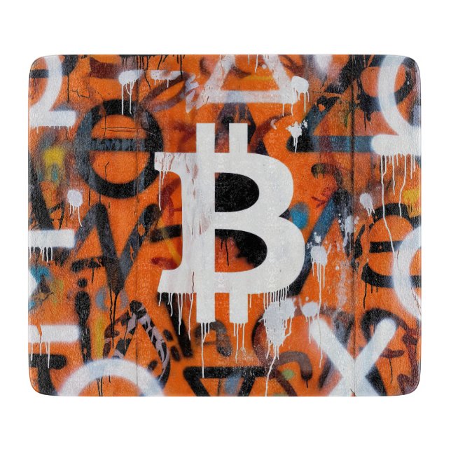 Planche À Découper Street Art "Bitcoin Graffiti" (Style #2) (Devant)