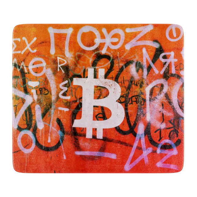 Planche À Découper Street Art "Bitcoin Graffiti" (Style #9) (Devant)