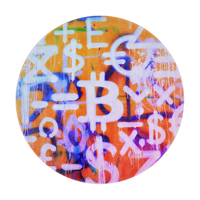 Planche À Découper Street Art Bitcoin (Peinture Orange No. 2) (Devant)