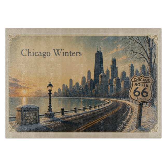 Planche À Découper Style de cuisine Route 66 des hivers de Chicago (Devant)